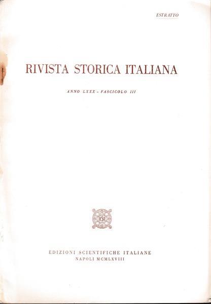 Rivista storica italiana. Anno LXXX Fasc. III Estratto - copertina