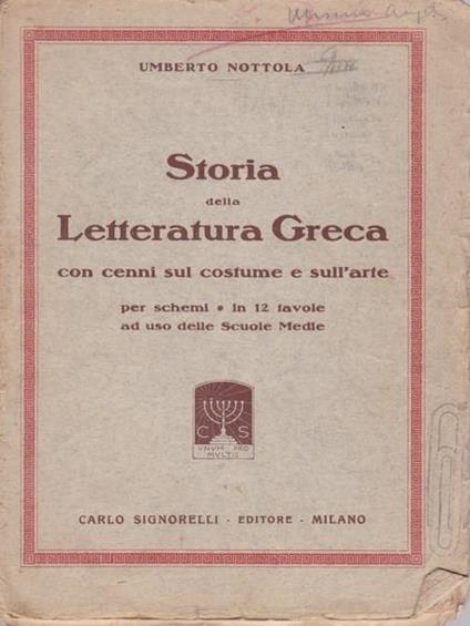 Storia della Letteratura Greca (Tavole) - Umberto Nottola - copertina