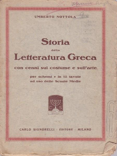 Storia della Letteratura Greca (Tavole) - Umberto Nottola - copertina