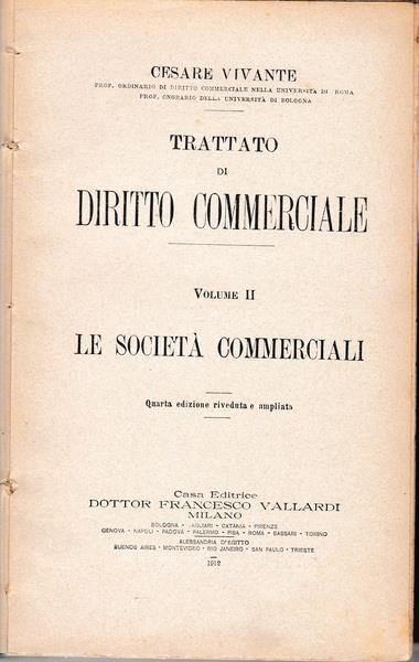 Trattato di Diritto commerciale. Volume II. Le società commerciali - Cesare Vivante - copertina