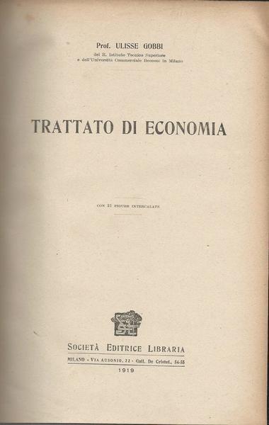 Trattato Di Economia - Ulisse Gobbi - copertina