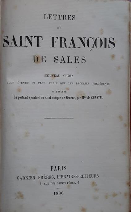 Lettres de saint Francois de sales - De Chantal - copertina