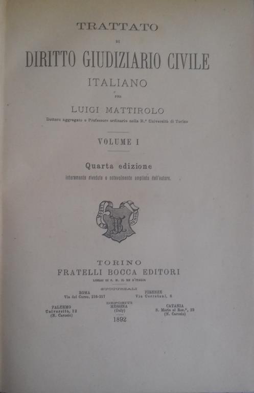 Trattato di Diritto Giudiziario Civile Italiano. Voll. I - VI - Luigi Mattirolo - copertina