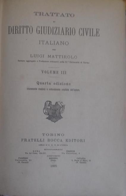 Trattato di Diritto Giudiziario Civile Italiano. Volume III - Luigi Mattirolo - copertina