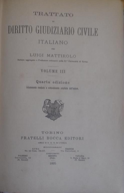 Trattato di Diritto Giudiziario Civile Italiano. Volume III - Luigi Mattirolo - copertina