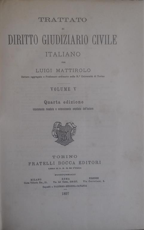 Trattato di Diritto Giudiziario Civile Italiano. Vol. V - Luigi Mattirolo - copertina