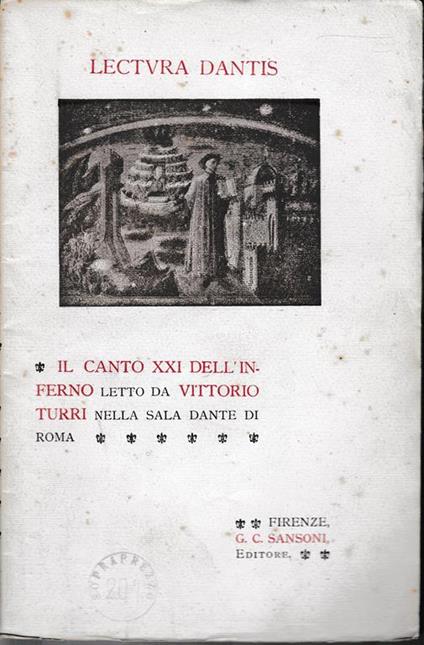 Lectura Dantis. Il canto XXI dell'inferno letto da V. Turri nella sala Dante di Roma - Vittorio Turri - copertina