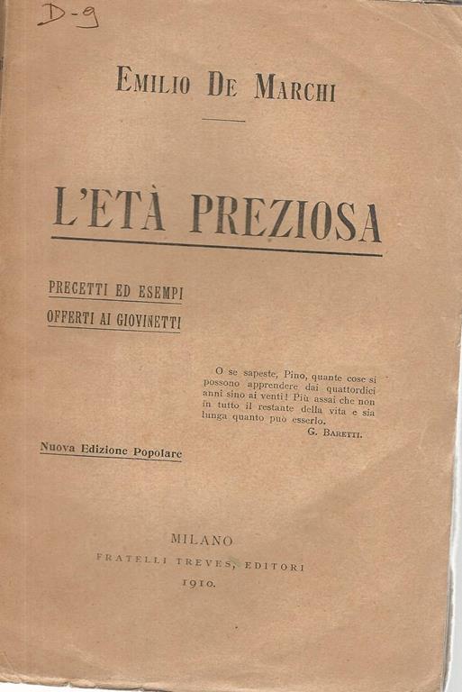 età preziosa. Precetti ed esempi offerti ai giovinetti - Emilio De Marchi - copertina