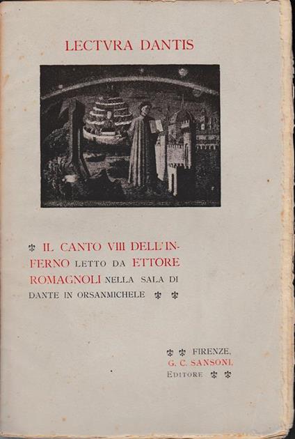 Lectura Dantis. Il canto VIII dell'inferno letto da E. Romagnoli nella sala di Dante in Orsanmichele - Emilio Romagnoli - copertina