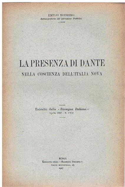 presenza di Dante nella coscienza dell'Italia nova - Emilio Bodrero - copertina