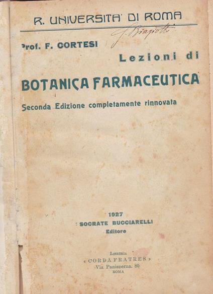 Lezioni di botanica farmaceutica - Fabrizio Cortesi - copertina