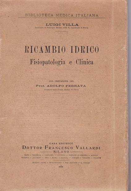 Ricambio idrico. Fisiopatologia e Clinica - Luigi Villa - copertina