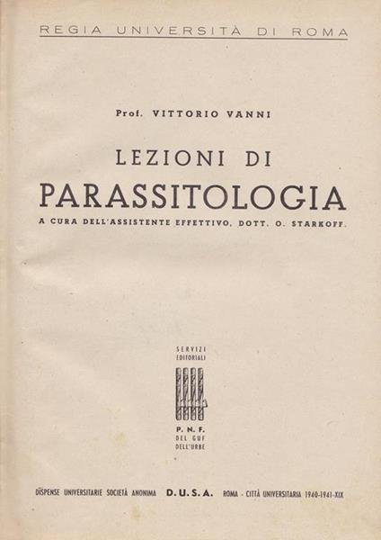 Lezioni di parassitologia - Vittorio Vanni - copertina