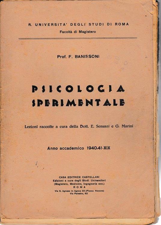 Psicologia sperimentale - F. Banissoni - copertina