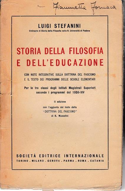 Storia della filosofia e dell'educazione - Luigi Stefanini - copertina