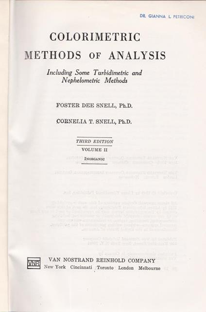 Colorimetric Methods of Analysis. II. Inorganic - copertina