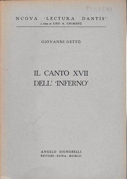 canto XVII dell'Inferno - G. Getto - copertina