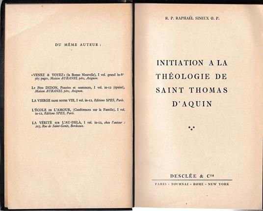 Initation a la theologie de Saint Thomas d'Aquin. Tomo III - copertina