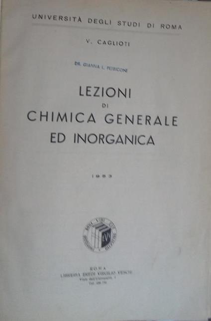 Lezioni di chimica generale ed inorganica - V. Cagliotti - copertina