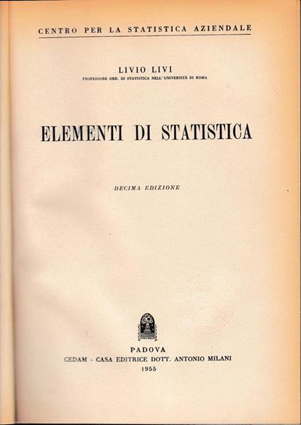 Elementi di statistica - Livio Livi - copertina