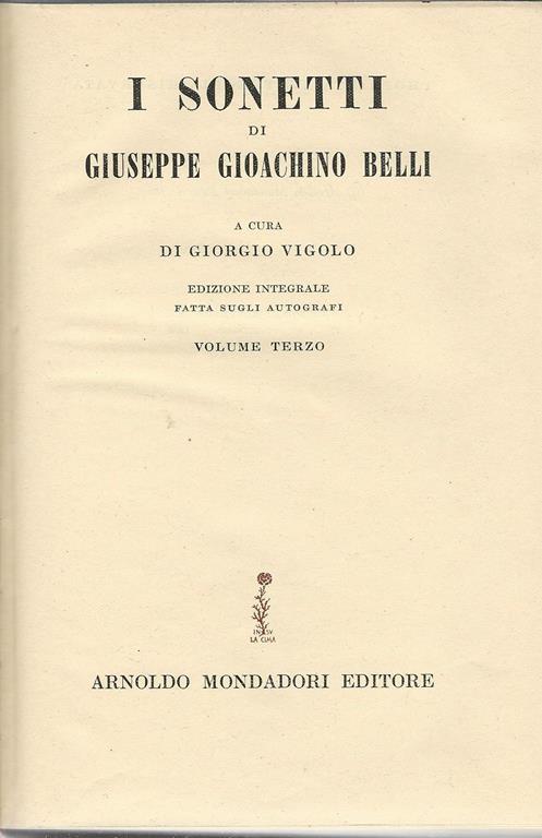 sonetti di Giuseppe Gioachino Belli. Volume terzo - Giorgio Vigolo - copertina