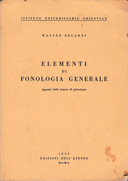 Elementi di fonologia generale - Walter Belardi - copertina