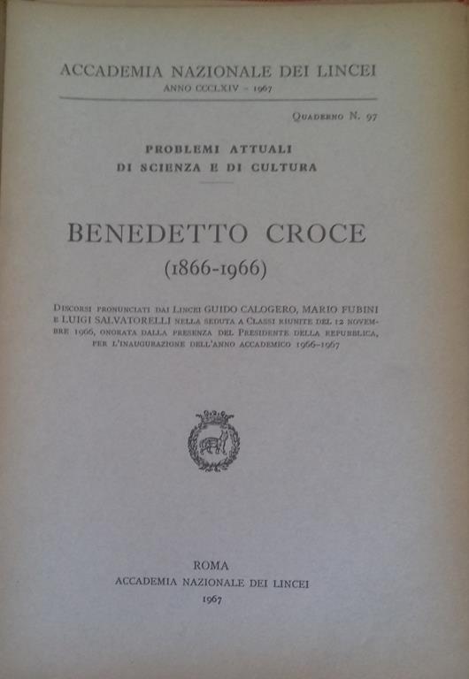 Benedetto Croce (1866-1966) - Guido Calogero,Mario Fubini,Luigi Salvatorelli - copertina