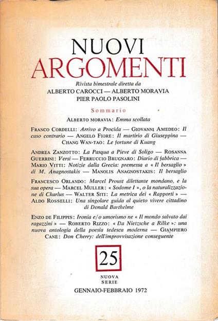 Nuovi argomenti. Nuova serie. n 25 Genn. - Febb. 1972 - Alberto Carocci - copertina