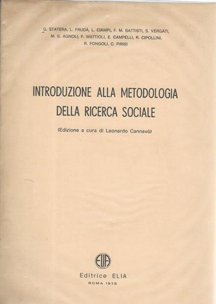 Introduzione alla metodologia della ricerca sociale - Leonardo Cannav - copertina