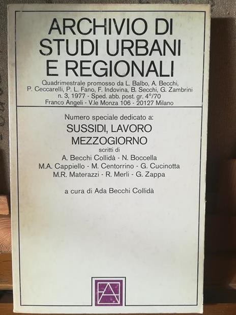 Archivio di studi urbani e regionali. N. 3. 1977. Sussidi lavoro