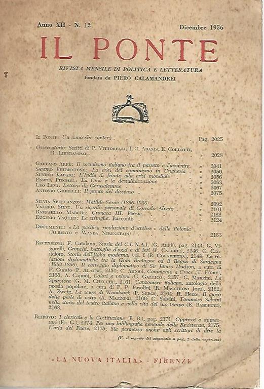 Il Ponte rivista mensile di politica e letteratura. Dicembre 1956