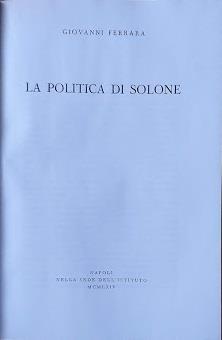 La politica di Solone - Giovanni Ferrara - copertina