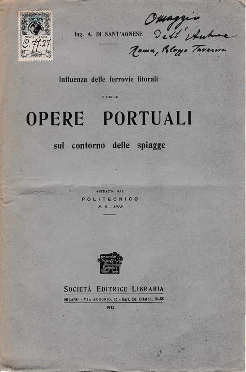 Opere portuali sul contorno delle spiagge. Estratto dal Politecnico n.6 - 1912 - copertina