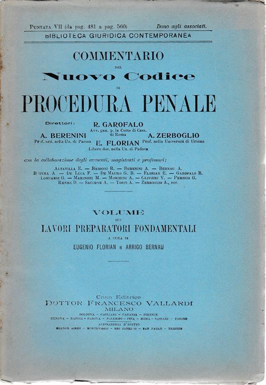 Commentario del Nuovo Codice di procedura penale. Puntata VII (da pag. 481 a pag. 560) - Eugenio Florian - copertina