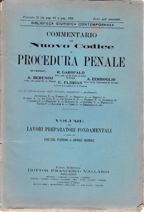 Commentario del Nuovo Codice di procedura penale. Puntata II (da pag. 81 a pag. 160) - Eugenio Florian - copertina