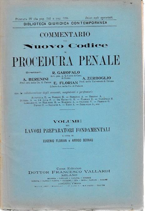 Commentario del Nuovo Codice di procedura penale. Puntata IV (da pag. 241 a pag. 320) - Eugenio Florian - copertina