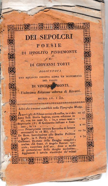 Dei sepolcri. Poesie - Ippolito Pindemonte - copertina