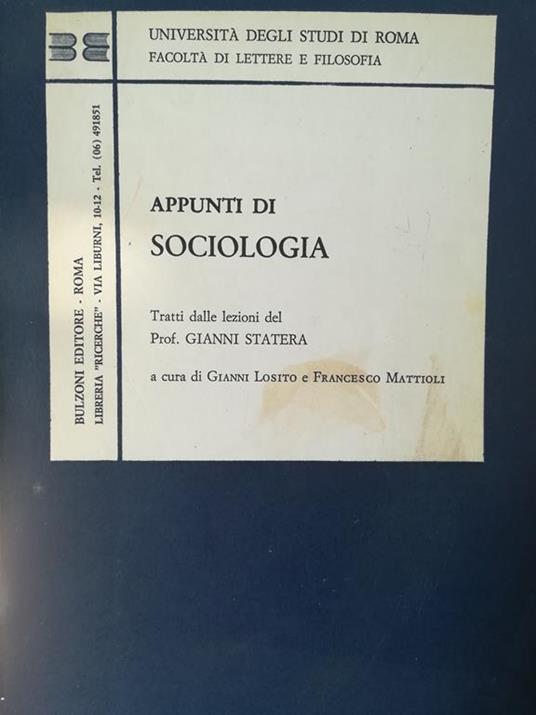 Appunti di sociologia. Tratti dalle lezioni del Prof. Gianni Statera - Gianni Losito - copertina