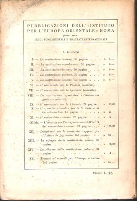 Trattati ed accordi per l'europa orientale - A. D. Giannini - 2