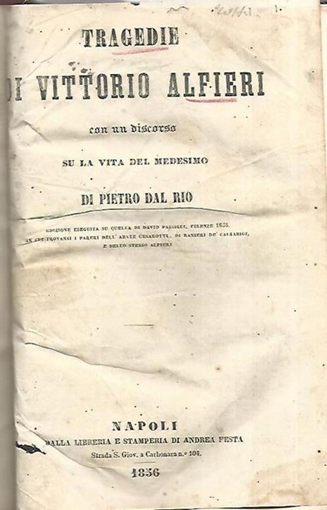 Tragedie - Vittorio Alfieri - copertina