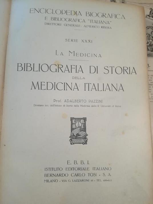 La Medicina. Bibliografia di Storia della Medicina Italiana - Adalberto Pazzini - copertina