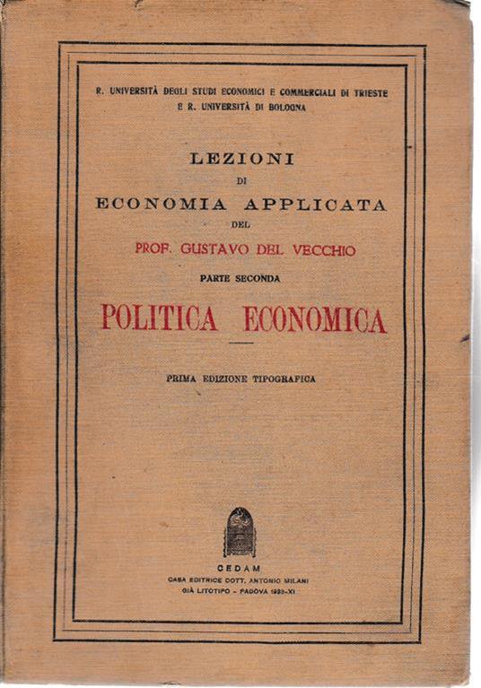 Lezioni di economia applicata. Politica economica parte seconda - Giorgio Del Vecchio - copertina