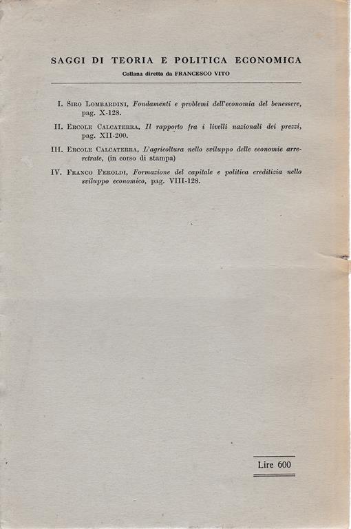 Formazione del capitale e politica creditizia nello sviluppo economico - Franco Feroldi - 2