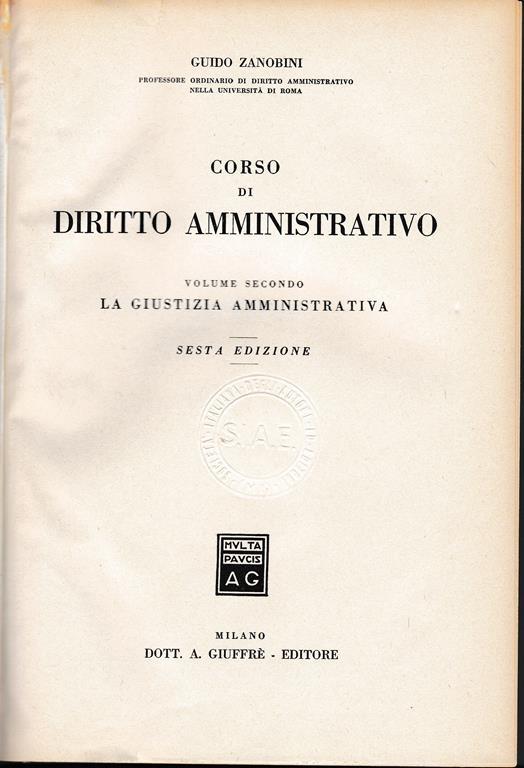 Corso di diritto amministrativo vol. 2° - Guido Zanobini - copertina