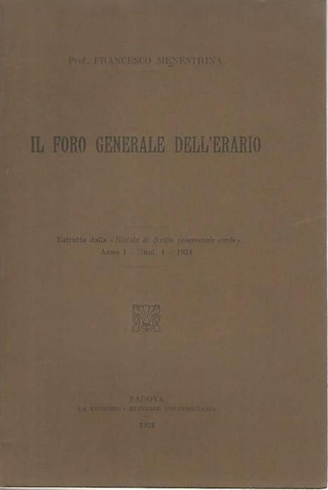 Il foro generale dell'erario - Francesco Menestrina - copertina