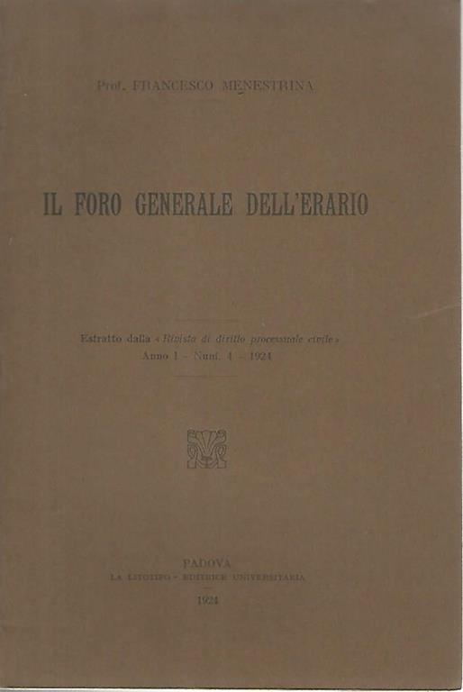 Il foro generale dell'erario - Francesco Menestrina - copertina