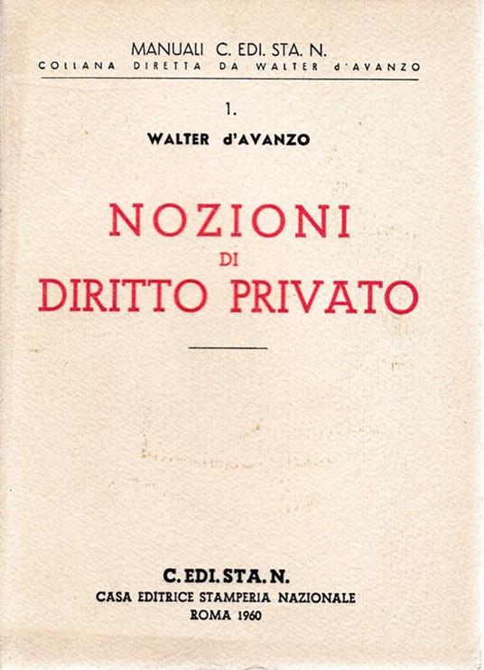 Nozioni di Diritto Privato - Walter D'Avanzo - copertina