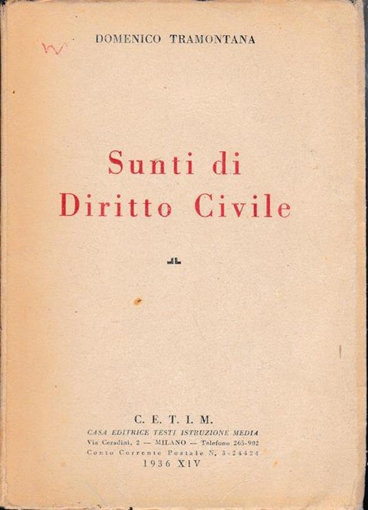 Sunto di Diritto Civile - Domenico Tramontana - Libro Usato - Cetim - | IBS