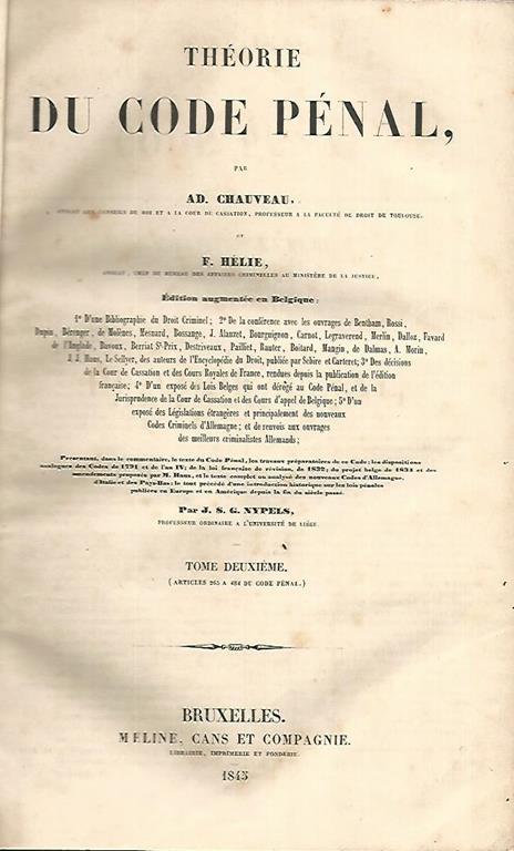 Theorie du code penal. Volume II - Ad. Chauveau -F. Helie - copertina