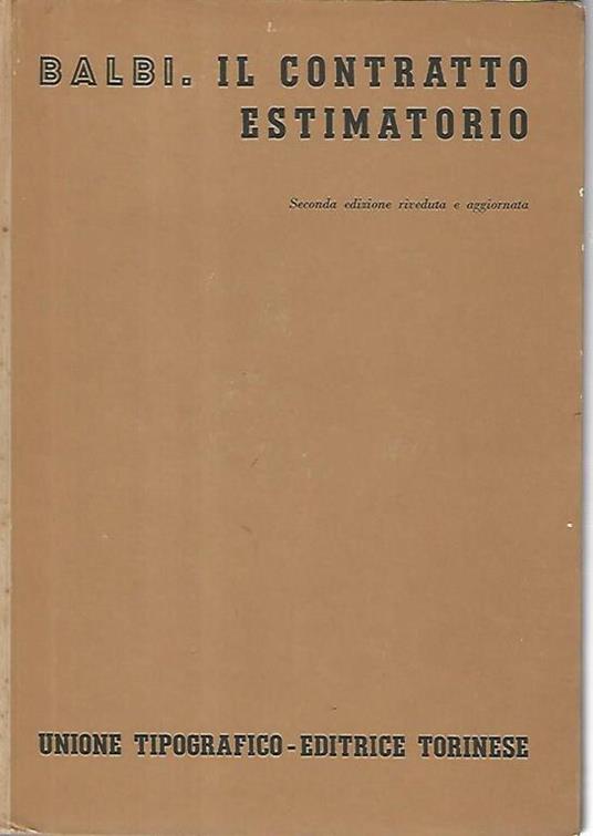 Il contratto estimatorio - Giovanni Balbi - copertina